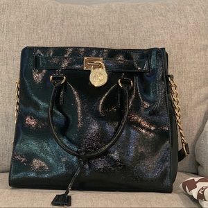 MK Hamilton, black leather tote bag